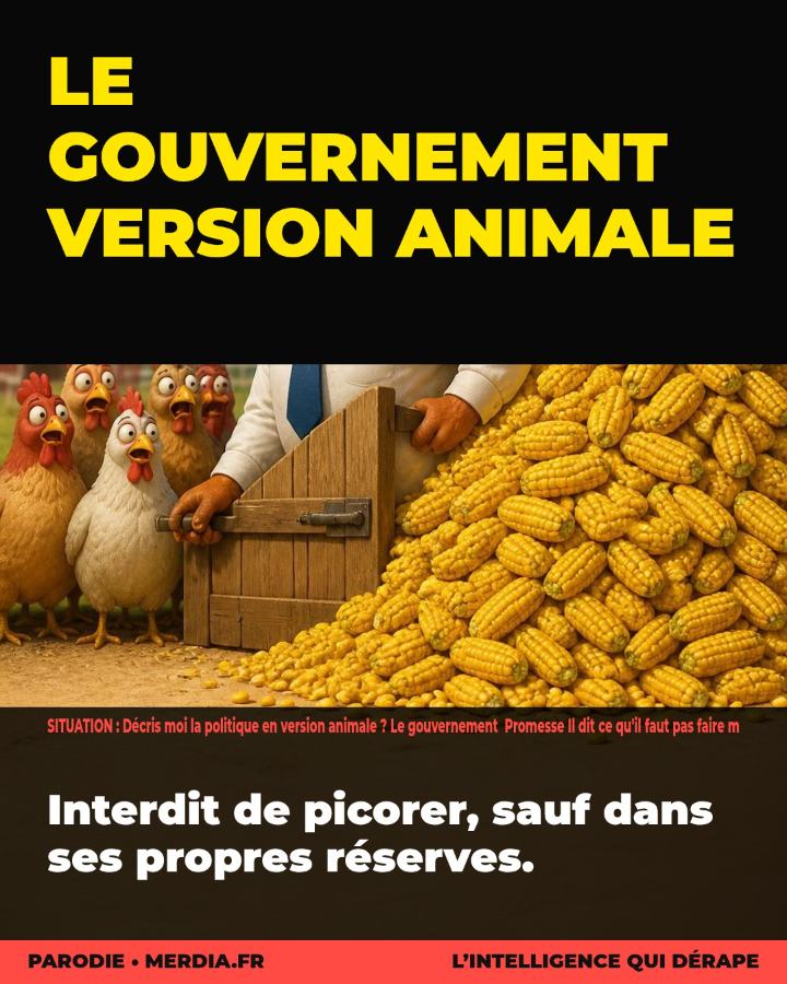 Mème MerdIA : Décris moi la politique en version animale ? Le gouvernement
Promesse
Il dit ce qu'il faut pas faire mais il le faquand